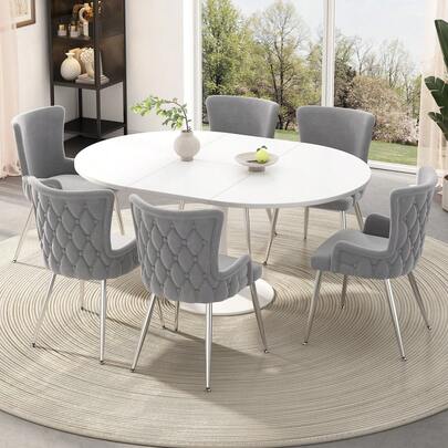Samt-Esszimmerstuhl, 6er-Set, Luxurious Wohnzimmer-Schlafzimmer-Loungesessel Mit Vier-Ilberfarbenen Metallstützbeinen, Grau[OLD SKU:N634P184684G-6]