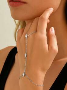 Stonefans Bohemian Rhombus Crystal Bracelet, Women's Minimalist Delicate Chain Ring Bracelet, Jewelry Accessory, Gift - Gold - View 14