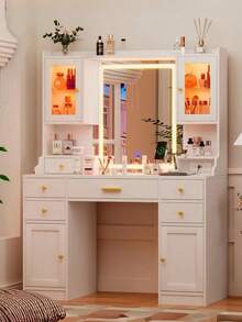 Brand New, High-Quality Vanity Table With Mirror And LED Light, 3 Lighting Modes And Adjustable Brightness, Built-In Drawers And Cabinets. - White - View 4