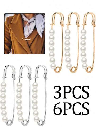 Faux Pearl Brooch Pins,Sweater Shawl Hat Pearl Brooch Pins,Decorative Safety Pins,For Women Clothing Dress Pants Skirt Accessories Waist Extender Decorative Pins