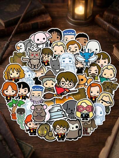 Warner Bros 50PCS Harry Potter Officially Licensed Vinyl Stickers Featuring Harry Potter Hermione Granger Ron Weasley Snape Voldemort Dobby Hedwig Cartoon Waterproof Vinyl DIY Decals For Laptop Water Bottle Phone Notebook Luggage