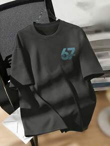 青少年男孩流行“SIX SEVEN 6 7”数字字母印花T恤，适合男孩街头、校园、活动、日常穿着，时尚夏季上衣 - 深灰色 - 查看 8