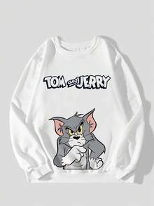 Men's Casual Thinking Tom Letter Print Round Neck Long Sleeve Sweatshirt, Spring/Autumn - White - View 1