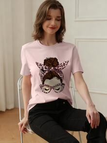 女款圓領短袖基礎 T-shirt，柔軟親膚面料，休閒日常街頭風百搭上衣 - 粉色 - 查看 2