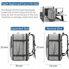 60L Backpack, Extra Large Travel Backpack For Men & Women, Expandable Big Capacity For Airplanes, Travel Gifts For Men Women, Fits 18.4 Inch Laptop, Luggage Suitcase Daypack Bag, Grey - 灰色 - 查看 5