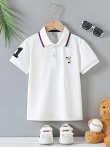 Boys' Casual Short Sleeve Polo Shirt, Summer - White - View 1