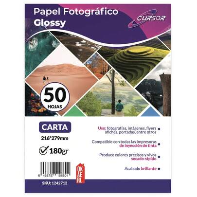PAPEL FOTOGRAFICO 180g. CURSOR BRILLANTE 50 H.