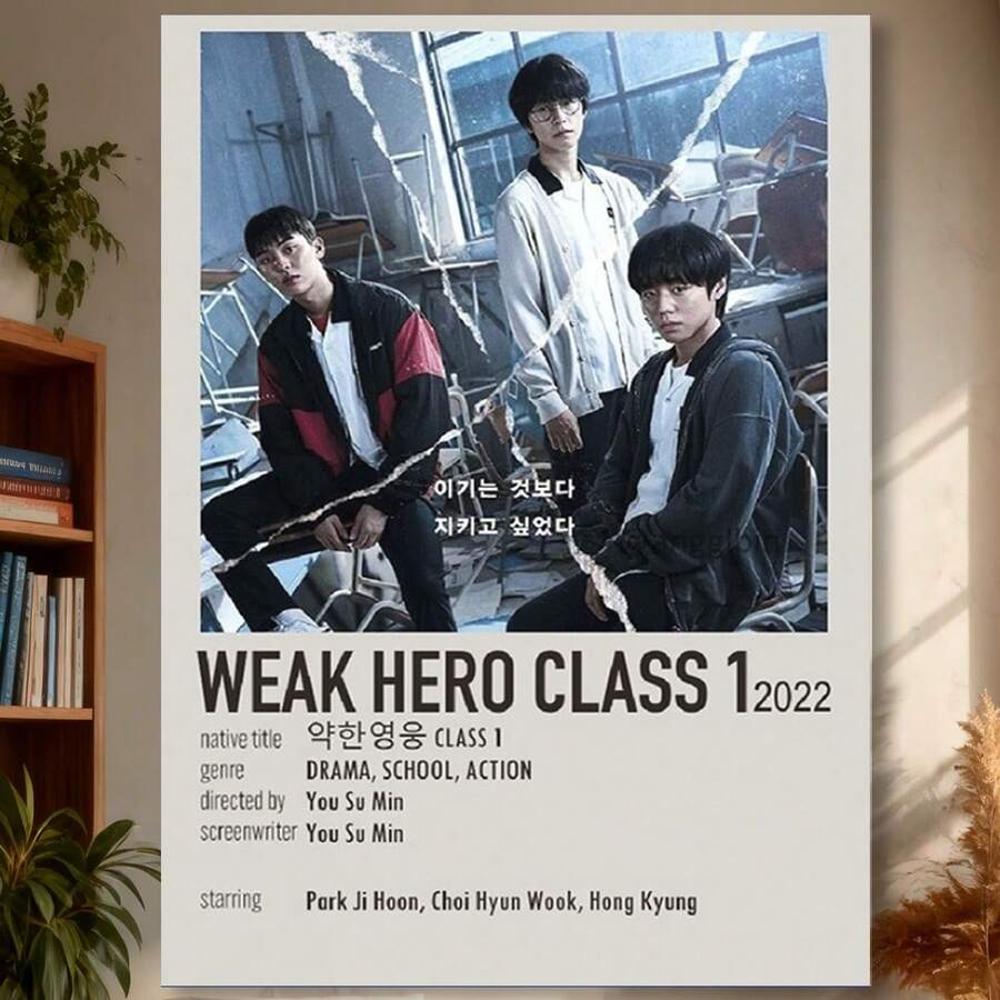 Framed Weak Hero Class 1 Korean Drama Canvas Poster - Korean TV Series Wall Art, Weak Hero Class 1 Characters (Park Hoon, Choi Woo-Kyung, Soo-Min) For Living Room, Bedroom, Kitchen,Restroom Decoration - Framed(框架) - 查看 1