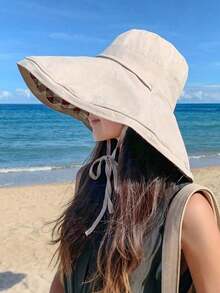 1pc Summer Wide Brim Sun Hat, Reversible Outdoor Versatile Bucket Hat - A - View 5