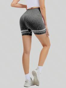 3PCS,Women's Color-Block Leopard Print High-Waisted Yoga Shorts, Outdoor Running Sport Shorts, Peach Butt Fitness Design, Suitable For Themed Runs And Fashion Events. - 黑色+黑色+黑色 - 查看 5