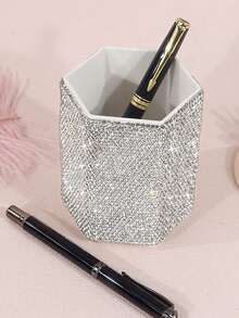 1个奢华白色闪亮水晶水钻桌面笔筒，创意陶瓷水钻化妆刷收纳架，时尚化妆品收纳 - 彩色 - 查看 12