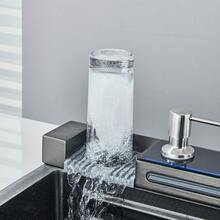 Fregadero de cocina con pantalla digital de temperatura, fregadero de cocina de acero inoxidable con recubrimiento nano, grifo abatible con 4 modos de agua, lavavajillas y dispensador de jabón, fregadero grande de un solo seno - Gris Oscuro - Ver 7