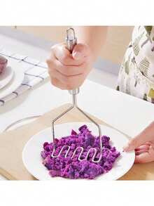 Machacador de patatas, prensa de patatas con mango de acero ondulado, molinillo de alimentos manual, machacador de patatas, herramienta de cocina para machacar - Multicolor - Ver 6