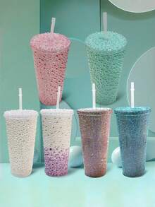 1pc Diamond-Encrusted Bead - Featuring A Sparkling Pearlescent Design, This Reusable Cup With A Straw Is Leak-Proof And Perfect For Party Drinks, Daily Use, And As A Birthday/Valentine's Day Gift - Multicolor - View 5