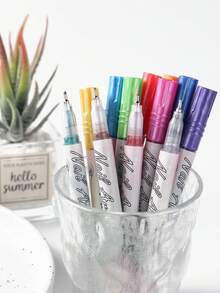 12支装美甲涂鸦笔彩色马克笔珠光防水绘图笔抽象线条绘画笔美甲工具 - 彩色 - 查看 8