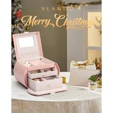 Joyero estilo princesa para niñas de 3 capas con espejo, de alta calidad, resistente y duradero, caja de joyas para niñas de 8 a 14 años, regalo, color rosa - Rosa - Ver 2