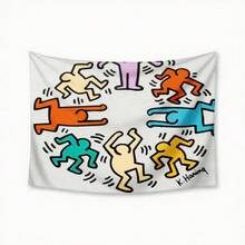 1pc Bedroom Decor Keith Haring Colorful Dancing Figures Pattern Tapestry, Decorative Wall Hanging Tapestry For Bedroom, Lotus Spiritual Tapestry, Beach Mat, College Dorm Home Decor Hanging Cloth Gifts Birthday Graduation - 1PC - 查看 1