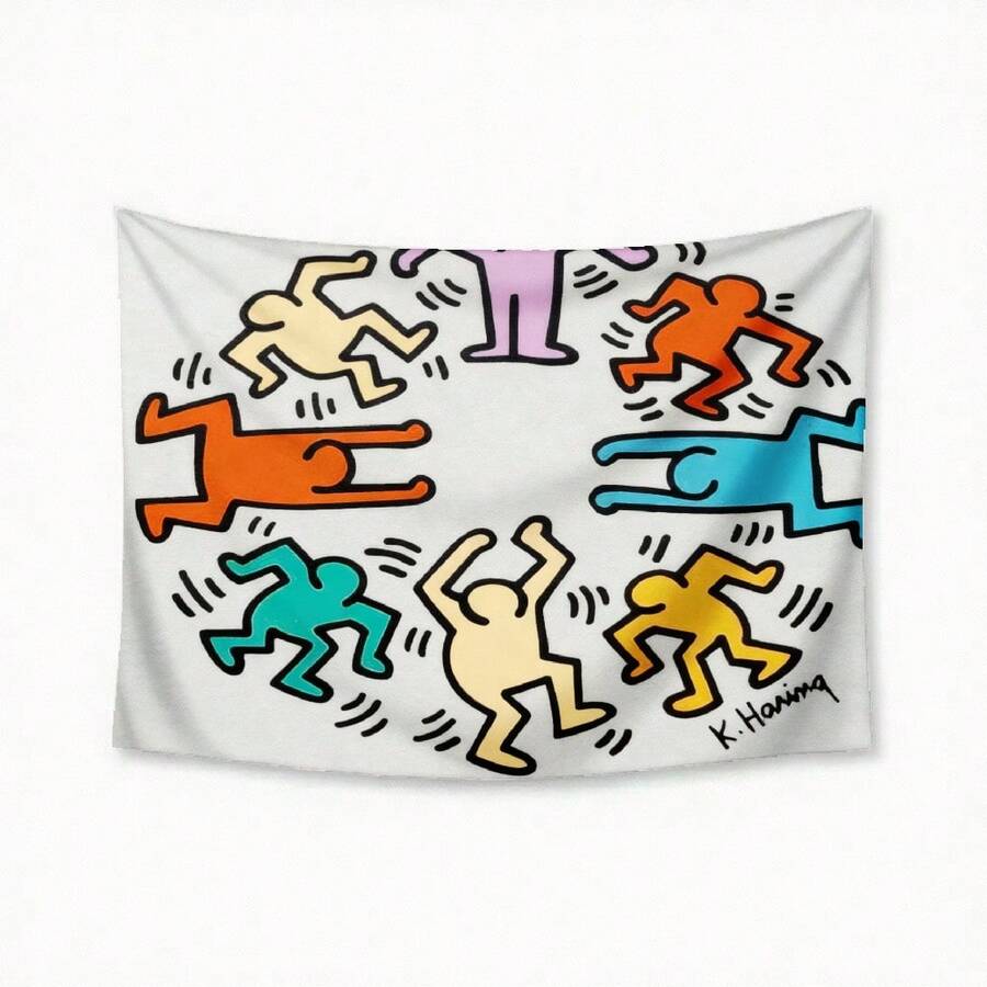 1pc Bedroom Decor Keith Haring Colorful Dancing Figures Pattern Tapestry, Decorative Wall Hanging Tapestry For Bedroom, Lotus Spiritual Tapestry, Beach Mat, College Dorm Home Decor Hanging Cloth Gifts Birthday Graduation - 1PC - 查看 1