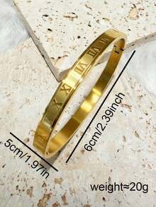5pcs Set 18K Gold Plated Stainless Steel Bangle Bracelet Set For Women, Engraved With Roman Numerals & Greek Letters, Cubic Zirconia Inlaid, Waterproof Stainless Steel Jewelry, Suitable As Birthday, Anniversary And Holiday Gift - Gold - View 6