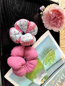 3-Pack 3D Five Petal Flower Hair Scrunchies, High Elasticity Non-Damaging, Cute For Girls And Commute Hair Styling - Multicolor - View 9