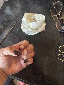 Press On Nails Short Nail, Removable Nail Art With Floral & Striped Patterns, Elegant & Fashion Fairy Nails, Nails Press On, & New Year Nails, Holiday, Party And Fall & Winter Daily Nail Supplies, Decoration, Holiday, Party - Cà phê nâu - Xem 3