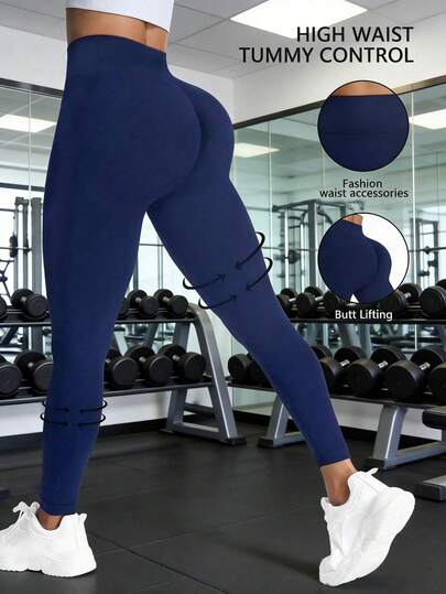 Calça de Ioga com Compressão Sem Costura Plus Size, Adequada para Todas as Estações, Azul, Legging Esportiva Feminina Slim Fit com Elasticidade em 4 Direções. Adequada para Corrida, Ciclismo, Ioga, Pickleball, Exercícios e Uso Diário. Tecido de Alta Densidade e Alta Elasticidade Proporciona Conforto e Liberdade de Movimento, Adequado para Todas as Estações, Lavável em Máquina ou Lavagem a Seco.