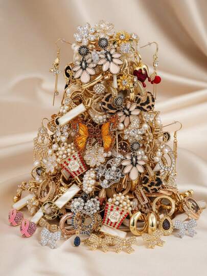 5/10/20/30/40/50 Pairs Assorted Leopard Print & Floral Earring Set, Decorated With Elegant Pearl & Rhinestone, Ideal Gift For Girlfriend And Best Friend (Random Style)