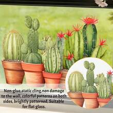 1/3 piezas Pegatina de ventana con diseño de suculentas botánicas, cactus con flores en macetas, resistente al agua, estática, para decoración de oficina y hogar, ventanas, desmontable, antichoque, vinilo decorativo - Pegatina de ventana de cactus - Ver 9