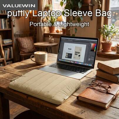 VALUEWIN 舒适蓬松笔记本电脑保护套，适用于 11、13.3、14、15.6 和 16 英寸笔记本电脑，绗缝蓬松笔记本电脑便携包，枕套式设计，兼容 MacBook Air M4 2025 M3 M2 M1、Pro M4 Pro/Max，卡其色