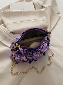Túi xách dạ hội lấp lánh sang trọng dành cho nữ, sáng bóng và quyến rũ, mẫu mới về hình trăng lưỡi liềm đính đá, túi đeo vai thời trang dự tiệc, thích hợp cho nữ giới, đám cưới, dạ hội, tiệc tối/tiệc chiêu đãi, món quà tuyệt vời nhất dành cho phụ nữ. - Màu tím - Xem 7