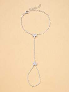 1 Peça Corrente de Mão com Formato de Folha Fashionável Ligada por Strass, Joias de Noiva, Delicada e Cintilante, Acessório de Uso Diário, Presente - folha - Visão 6