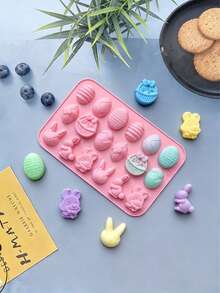1/2 Set Silicone Easter Chocolate Mold, 18 Cavities Silicone Mold With Basket, Egg And Rabbit Shapes, Suitable For Easter Candy, Gummy, Pudding, Jelly, Soap, Cupcake Decoration - Multicolor - View 2