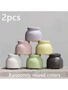 2 piezas de macetas cerámicas mini de color aleatorio, con forma de tarro de leche mate con orificio de drenaje, adecuadas para el cultivo de suculentas y la decoración de acuarios - 2 piezas - Ver 7