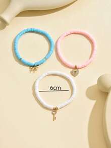 Set de 3 piezas de tobillera con colgante de cerámica con incrustaciones de mariposa y estrella de estilo bohemio, elegante, sexy, dulce y versátil, adecuado para atuendos casuales diarios, fiestas, festivales de música y vacaciones en la playa de las mujeres - Multicolor - Ver 3