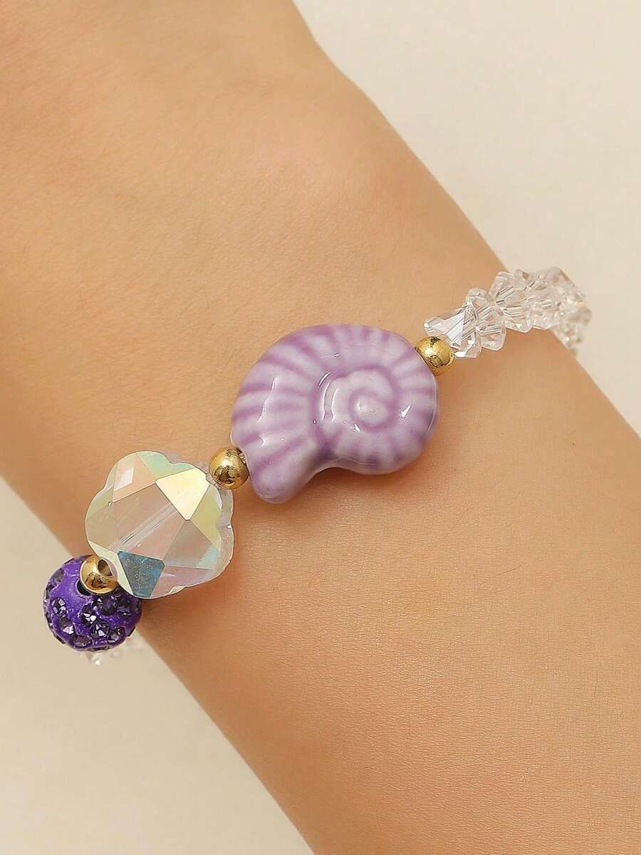 1 chiếc vòng tay pha lê óng ánh, thiết kế vỏ sò phong cách Boho ngọt ngào, vòng tay đính hạt, món quà độc đáo dành cho bạn bè, lễ tốt nghiệp, trang sức cho nữ, số lượng hạt ngẫu nhiên. - Nhiều màu - Xem 1