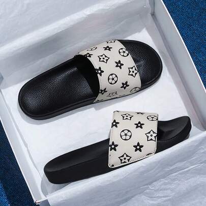 男士拖鞋一双，特殊印花设计，TPR鞋底防滑室内拖鞋，男士沙滩拖鞋，超舒适防滑男士休闲拖鞋，男士凉鞋，适合日常、休闲和度假穿着，早春款