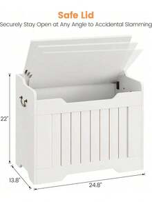 Banco de almacenamiento de pecho de madera con tapa, Caja de juguetes de madera para niños y niñas, Caja de juguetes de madera para niños grandes, Banco de almacenamiento con bisagra de , Baúl de almacenamiento para la entrada, Sala de estar, Dormitorio, Sala de juegos - 24,8 pulgadas - Blanco - Ver 2