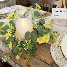 1pc Artificial Flower Wreath With Daisy And Eucalyptus Leaves, Suitable For Celebration Occasions And Home Decor, Such As Weddings, Holiday Parties, Entryways Or Bedrooms, Creating A Fresh And Cozy Decorative Effect. - Multicolor - View 7