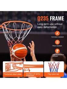 Basketball Rim, Wall Door Mounted Basketball Hoop, Heavy Duty Q235 Basketball Flex Rim Goal Replacement With Net, Standard 18" Indoor And Outdoor Hanging Basketball Hoop - 橘色 - 查看 3