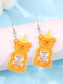 1 Đôi bông tai acrylic dễ thương và ngộ nghĩnh hình gấu và hũ mật ong với dòng chữ "Bạn thật ngọt ngào", món quà trang sức đa năng phù hợp cho phụ nữ và bé gái, thích hợp đeo hàng ngày/ngày lễ/tiệc tùng. - Nhiều màu - Xem 2