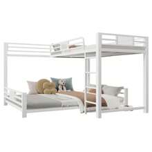 L-Shaped Metal Bunk Bed, Dimensions 90 X 200 Cm And 140 X 200 Cm, White - White - View 1