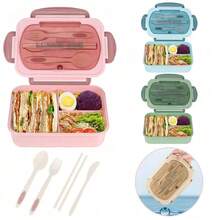 1 Piece Portable Microwave  Lunchbox Meal Prep Office Leakproof Food Leak-Proof Food Storage Container With 3 Compartments, Plastic For Fresh Meals. - 卡其色 - 查看 5