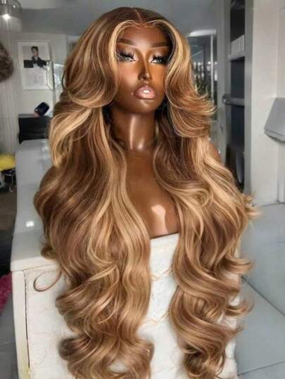 30 Inch Highlight Lace Front Wigs Human Blended Hair 4/27 Ombre Honey Blonde Body Wave Wigs For Women 13x4 Frontal Lace HD Transparent Lace Wig 180% Density Colored Blended Hair Wig Pre Plucked Wig With Baby Hair