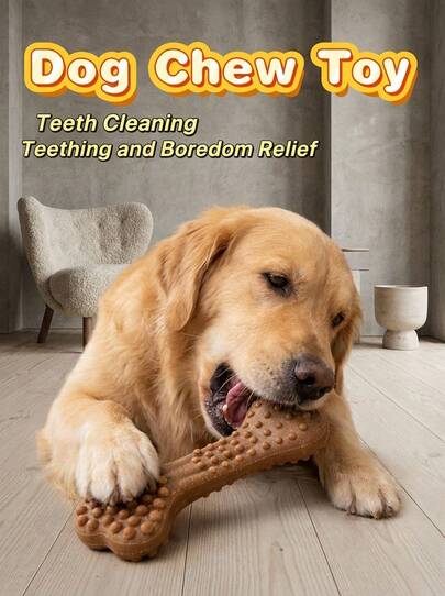 PETSIN 1个宠物磨牙玩具，适合大/中/小型犬磨牙和缓解无聊，逼真的骨头造型，室内/室外均可使用，有助于牙齿护理和缓解压力，宠物礼物