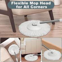 Mop And Bucket With Set,Spin Mop And Bucket System, Mops For Floor Cleaning,Household Supplies Tools With 3 Replacement Refills,61" Extended Handle For Household Hardwood Floor - White - A - Xem 3