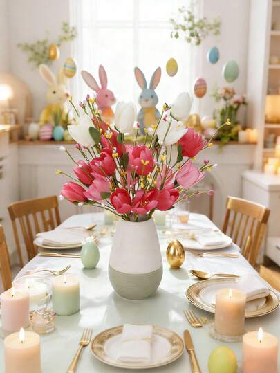 3 piezas/6 piezas Ramas artificiales de tulipanes, adecuadas para decoración de Pascua, Día de la Madre, ramas de tulipanes rosados con bayas, ramo de aniversario de Pascua, decoración del hogar y boda, aplicable para manualidades de decoración festiva, decoración de oficina, decoración de fiestas, decoración de primavera y verano, decoración alegre de Pascua, decoración de Pascua y Día de la Madre