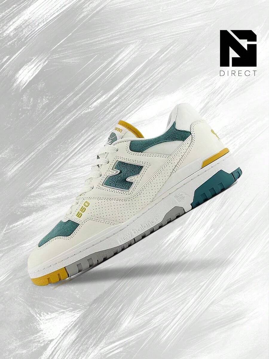 New Balance 550 Green Mustard-Men's Lifestyle Sneakers – Shose For Man-Vintage-Spring & Summer-Inspired Running Shoes, Shock-Absorbing Comfort, Gym To Streetwear Casual Wear-Easter Gift–BB550VRA - Trắng/Xanh lá/Mù tạt - Xem 1