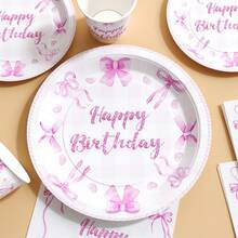 Bộ đĩa, khăn ăn và cốc dùng một lần màu hồng hình trái tim và nơ, phục vụ 10 người, đồ dùng tiệc bằng giấy dùng một lần phù hợp cho sinh nhật, đám cưới, tiệc tùng, dã ngoại gia đình. - Nhiều màu - Xem 5