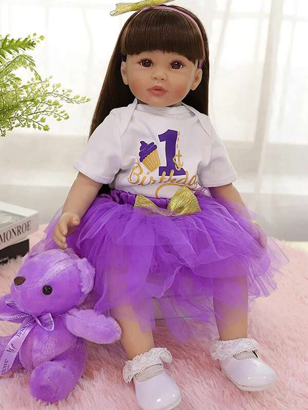 Cute 3D High Color Rebirth Girl Doll 20 Inch Vinyl Body Doll Accessories Purple Set Birthday Gift Suitable For Children Over 3 Years Old