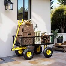 1pc Carro de Jardín Plegable con Capacidad de 249.48KG - Plataforma Metálica para Todo Terreno con Ruedas, Marco de Acero Recubierto en Polvo y Detalles Amarillos, Ideal para Jardinaje, Trabajo en el Patio, Equipo de Jardinería, Ruedas Resistentes, Construcción Duradera, Profesional para Paisajistas - A - Ver 5